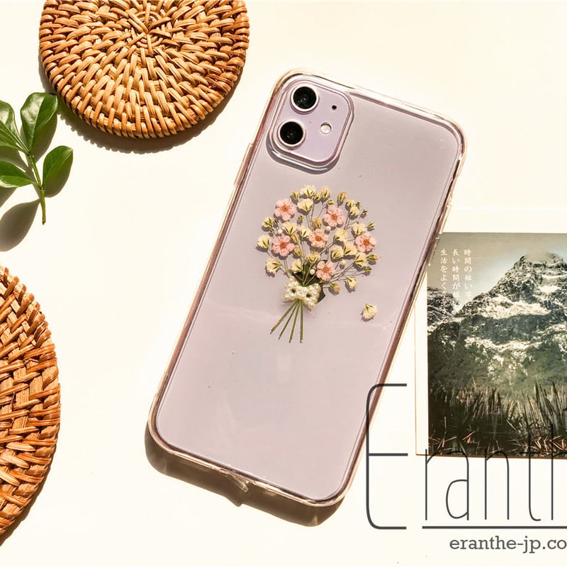 親切・幸福・感謝』 かすみ草 スマホケース 人気 iPhone 押し花ケース 