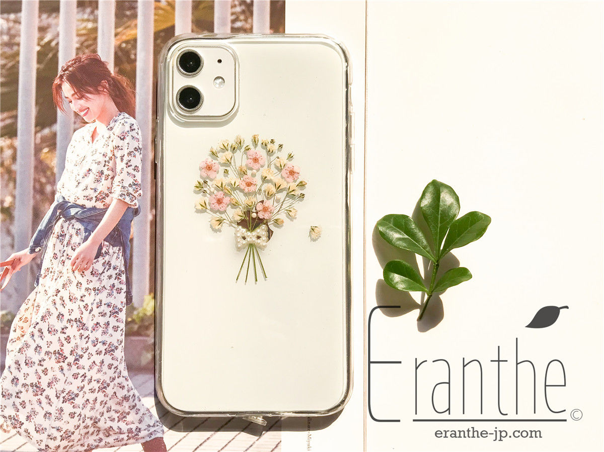 親切・幸福・感謝』 かすみ草 スマホケース 人気 iPhone 押し花ケース  