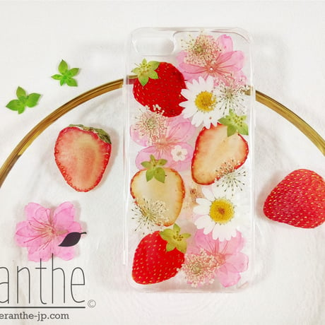 『いちご 🍓＆桜 🌸 』押し花 ドライフラワー フルーツ スマホケース iPhone ケース