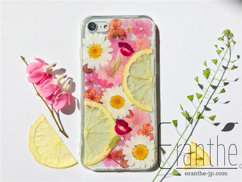 レモン』押し花 ドライフラワー フルーツ スマホケース iPhone ケース
