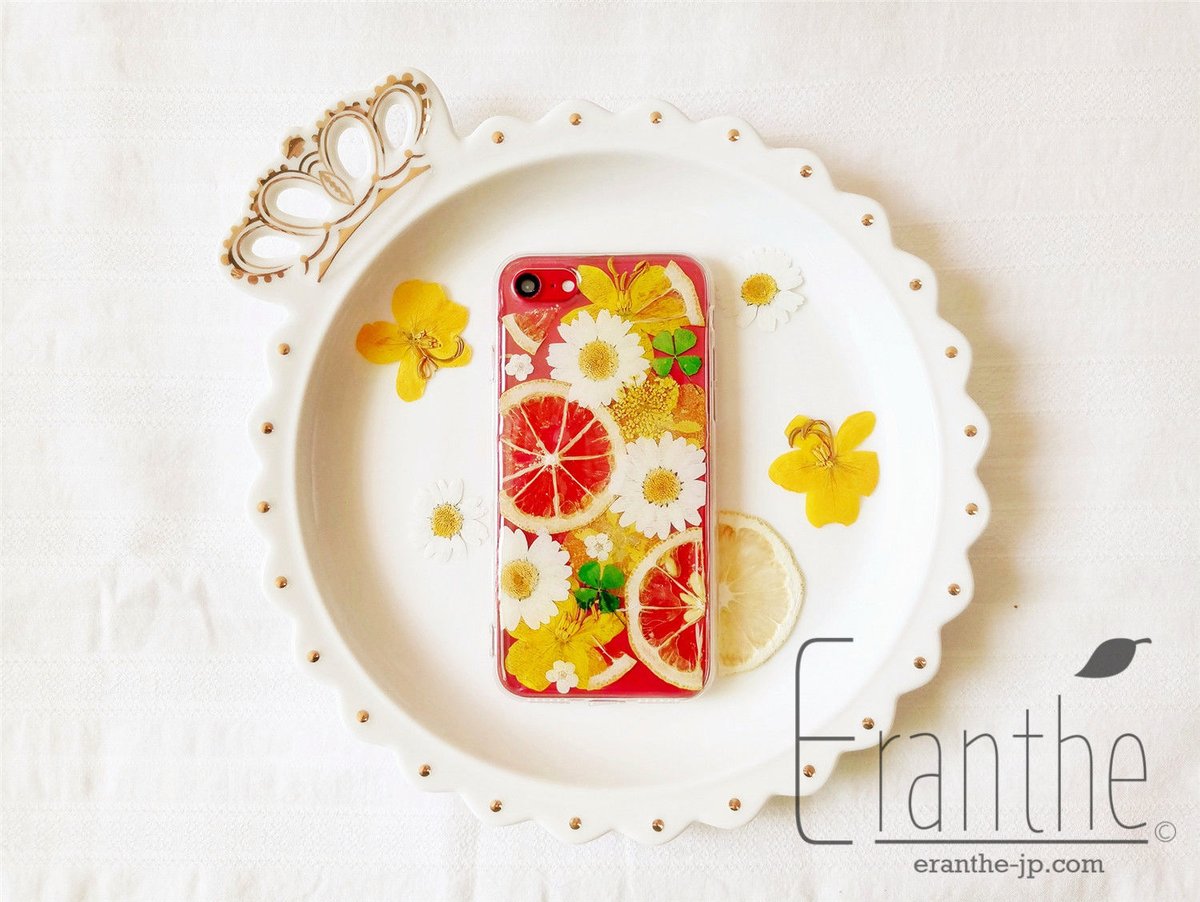 レモン』押し花 ドライフラワー フルーツ スマホケース iPhone