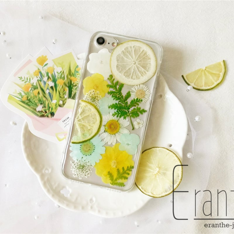 ライム＆レモン』押しフルーツ スマホケース アイフォン iPhone 押し花 