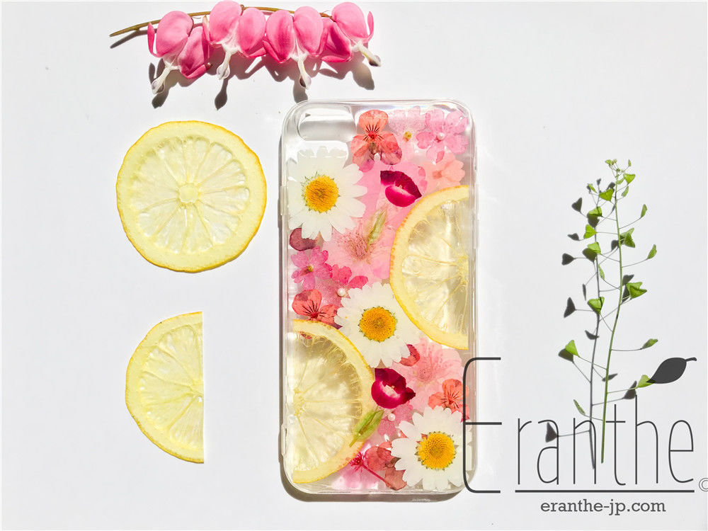 レモン』押し花 ドライフラワー フルーツ スマホケース iPhone ケース
