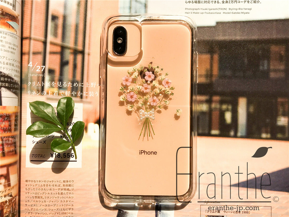 親切・幸福・感謝』 かすみ草 スマホケース 人気 iPhone 押し花ケース