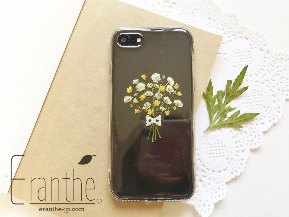 清い心・幸福』かすみ草・.｡*・:スマホケース・.｡*・: 押し花 ケース  