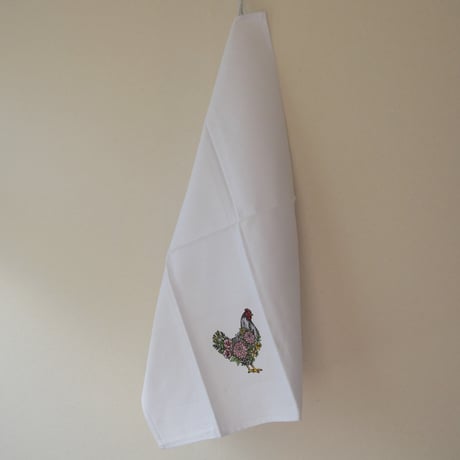 MAWISS　刺繍のキッチンクロス　花柄のニワトリ