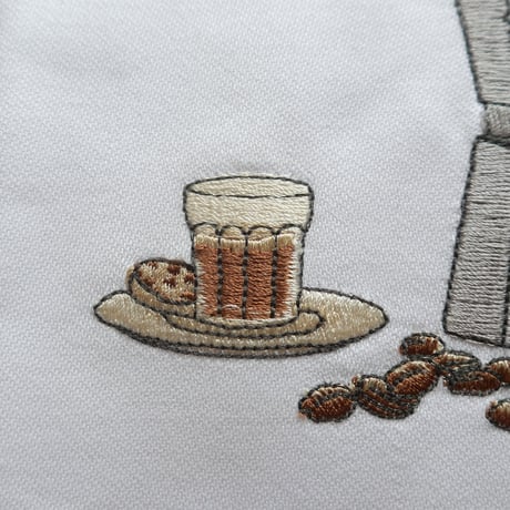 MAWISS　刺繍のキッチンクロス　コーヒー
