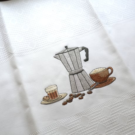 MAWISS　刺繍のキッチンクロス　コーヒー