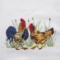 MAWISS　刺繍のキッチンクロス　二羽のニワトリ
