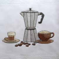 MAWISS　刺繍のキッチンクロス　コーヒー