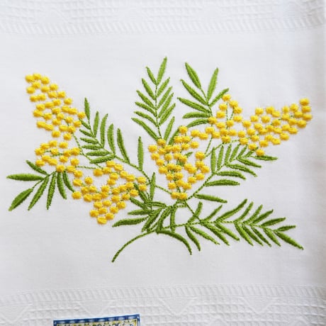 MAWISS　刺繍のキッチンクロス　ミモザ