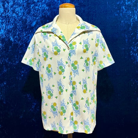 70’s Lady Devon なぞ柄 ポリエステル シャツ