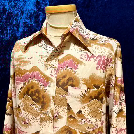 70'sビンテージ古着！アメリカ製 INK プリント 柄シャツ ディスコシャツ 70'sビンテージ古着！アメリカ製 INK プリント 柄シャツ