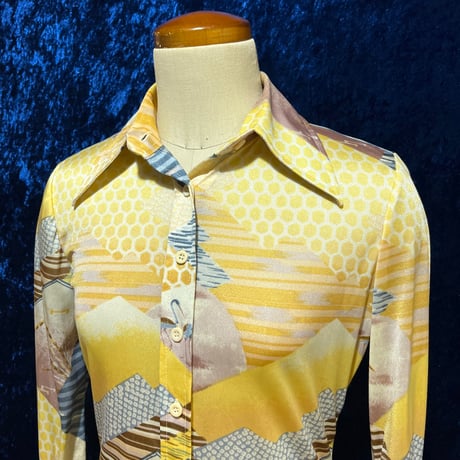 70’s HUKAPOO 和柄 ディスコシャツ