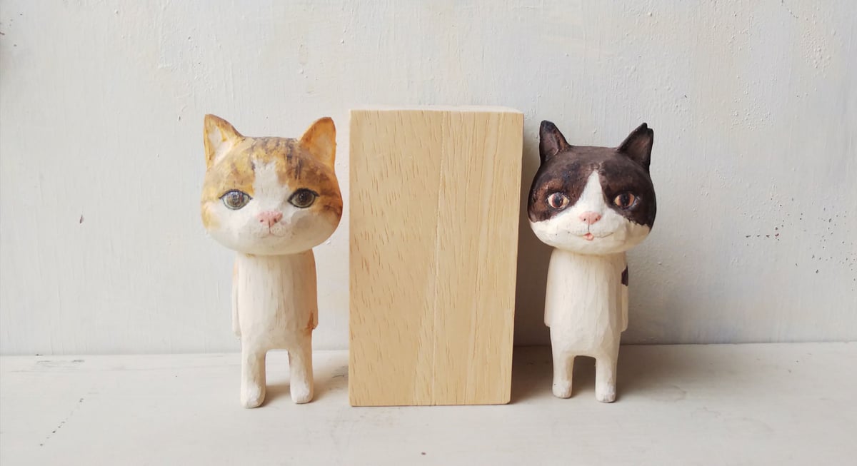 ririページ　猫の油彩画2点セット ririページ　猫の油彩画2点セット