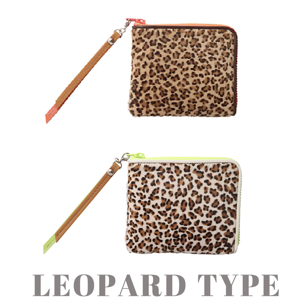 【専用です】本革レザーミニウォレットヒョウ柄ハラコレオパードピンク&ブラック L字ファスナー ミニ財布 イタリアンハラコレザー ヒョウ柄 2
