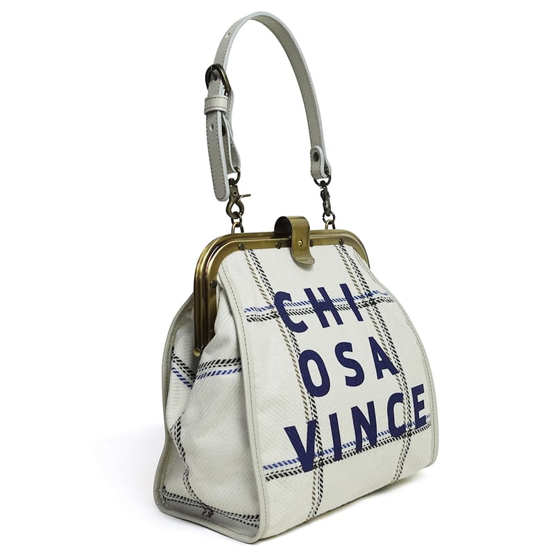 ロゴがポイント コロンとかわいいがま口バッグ チェック白 | バッグ