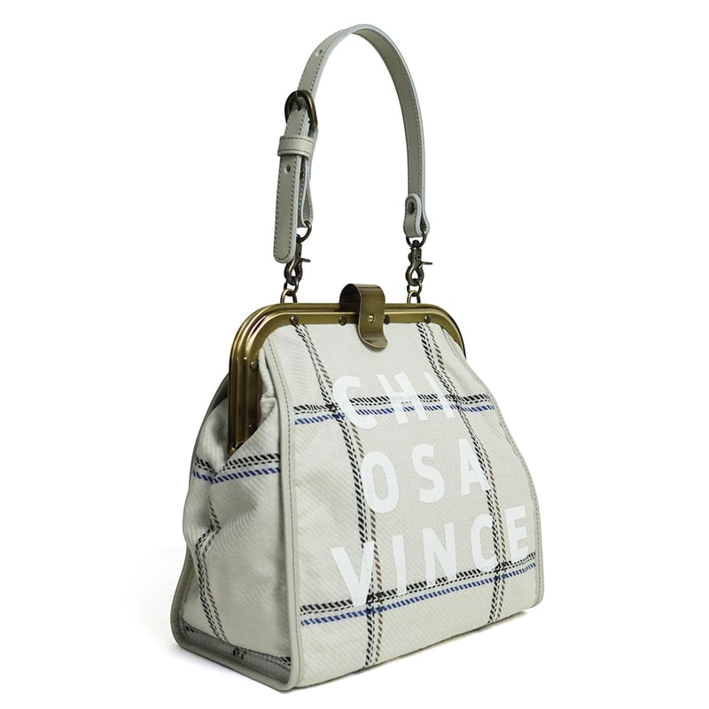 ロゴがポイント コロンとかわいいがま口バッグ チェック白 | バッグ