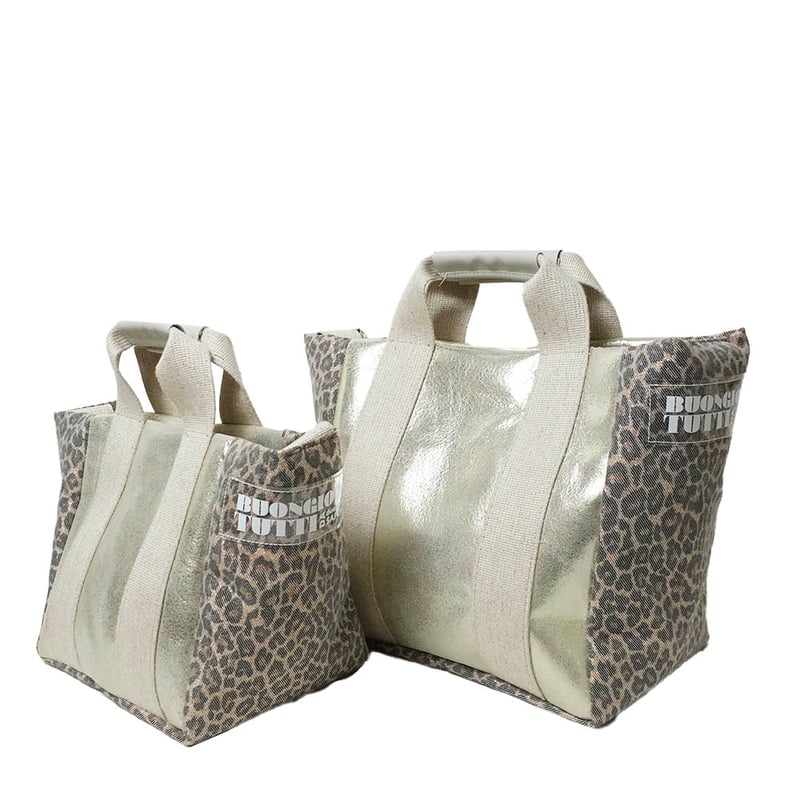 サポネッタ　新品未使用品　2wayヒョウ柄ばっく 2WAY】ヒョウ柄＊シャンパンゴールドピッグレザーのカジュアルトートS