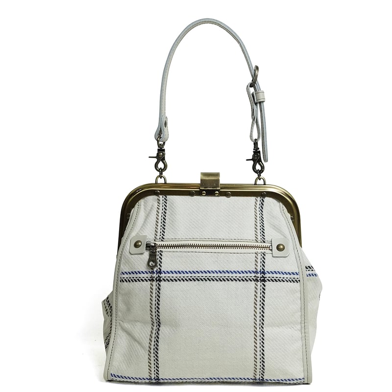 ロゴがポイント コロンとかわいいがま口バッグ チェック白 | バッグ