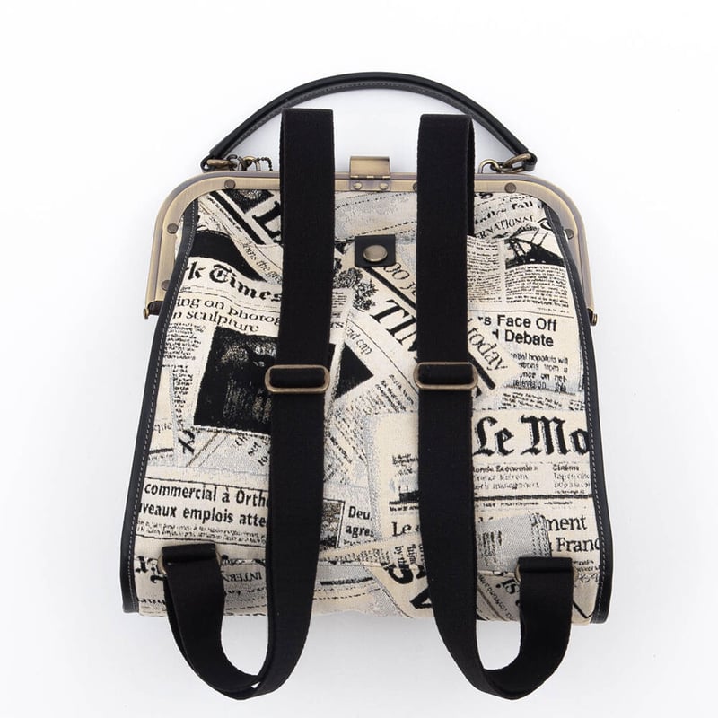 ハンドメイドがま口リュック♪ブラック♪ 49.受注制作/送料込 帆布がま口リュック&ショルダー , 背中で口