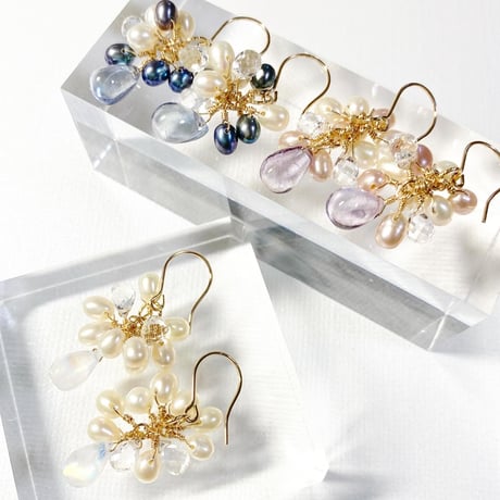 Rainbow moonstone×Pearl/ピアス イヤリング