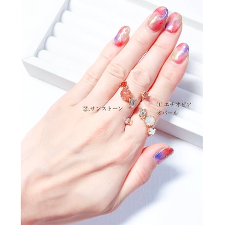 coffret gemstones/フォークリング 11号〜12号(✣ゴールドカラー金具)