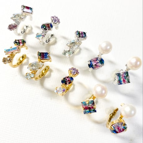 Iris glass/イヤーカフ(シルバーカラー金具＆ゴールドカラー金具)