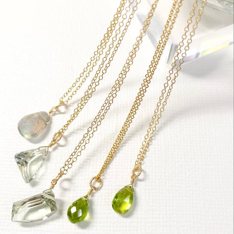 Green amethyst＆Peridot＆Labradorite/14kgfネックレス