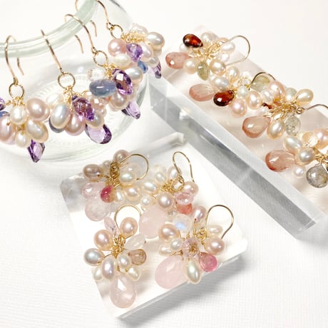 Morganite×Pink Tourmaline×Pearl/ピアス イヤリング
