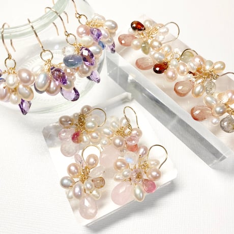 Morganite×Pink Tourmaline×Pearl/ピアス イヤリング