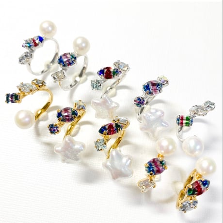 Iris glass/リング(約11号〜12号 シルバーカラー金具＆ゴールドカラー金具)