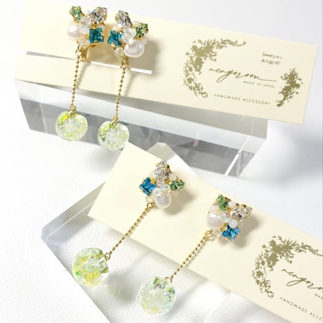 pluie/ピアス イヤリング(✣リーフグリーン)