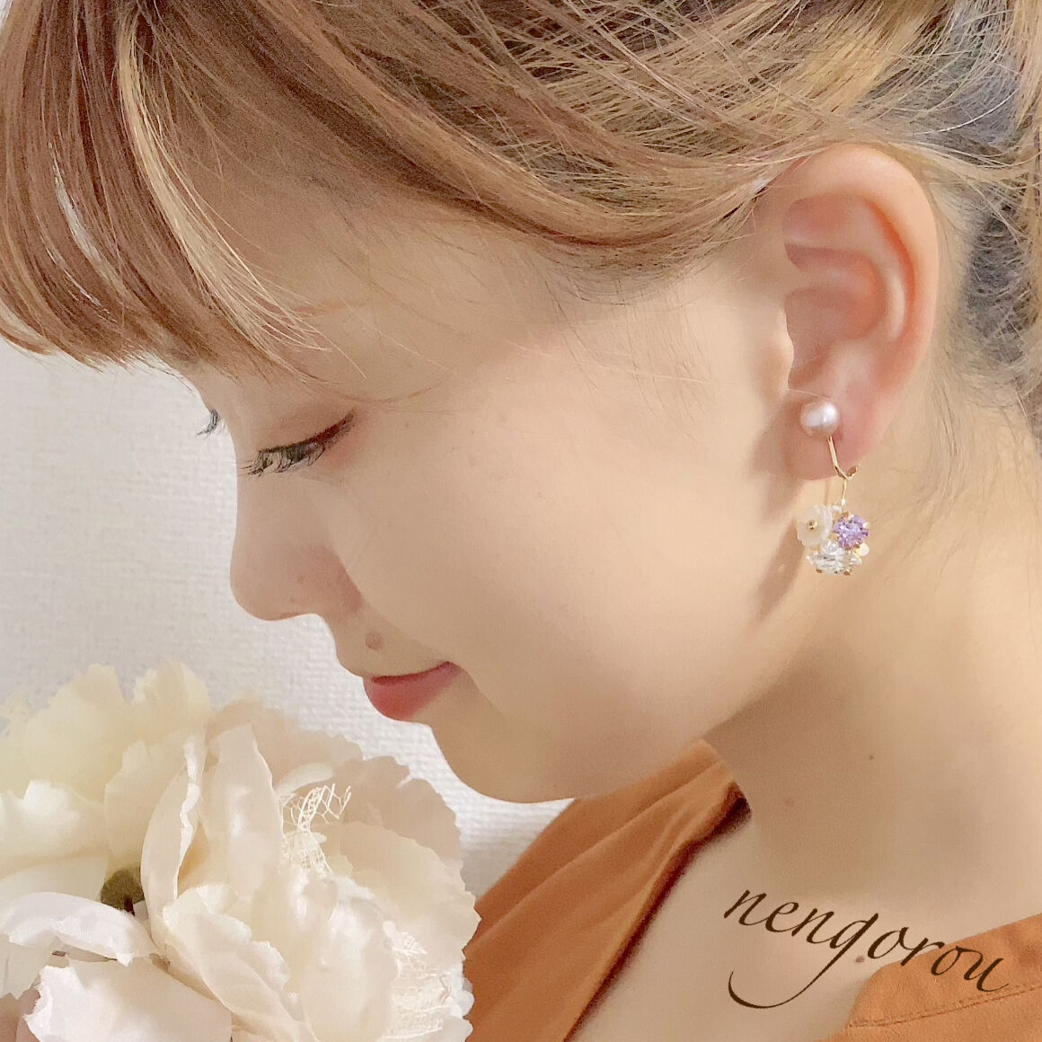 marguerite pearl/ピアス イヤリング(✣ピンクベージュ)