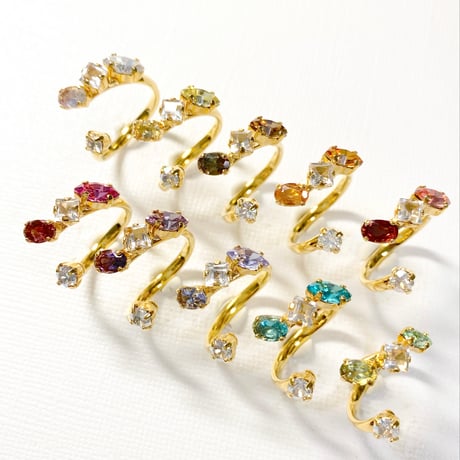 coffret gemstones/フォークリング 11号〜12号(✣ゴールドカラー金具)