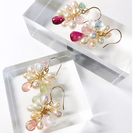 Tourmaline×Moon stone×Pearl/ピアス イヤリング