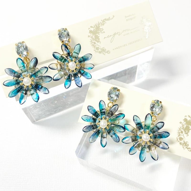 取り外し可能！2way ダイヤモンドピアス花