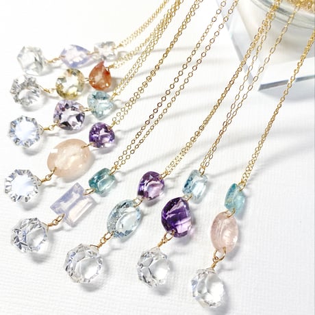 Three gemstones/14kgfネックレス