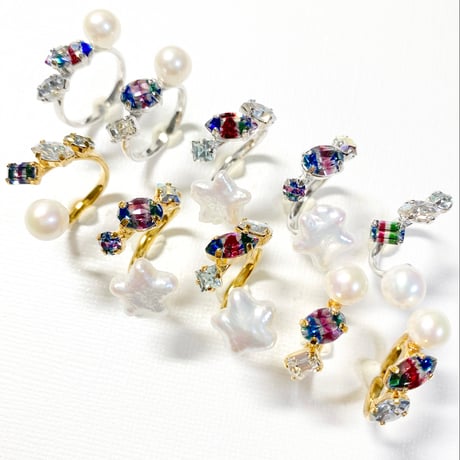 Iris glass/リング(約11号〜12号 シルバーカラー金具＆ゴールドカラー金具)