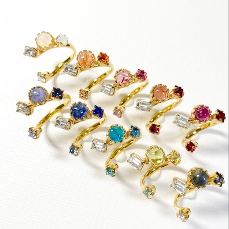coffret gemstones/フォークリング 11号〜12号(✣ゴールドカラー金具)
