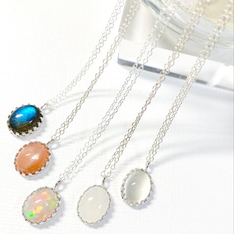 oval gemstones/silver925ネックレス