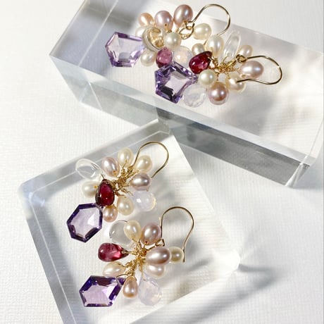 Amethyst×Scorolite×Pearl/ピアス イヤリング