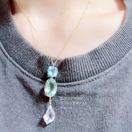 Three gemstones/14kgfネックレス