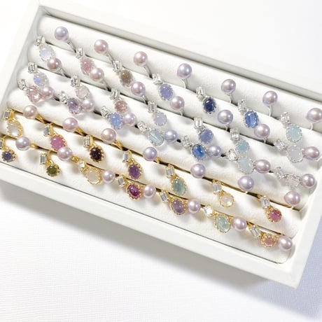 Ortensia Pearl×Candy gemstones/フォークリング 11号〜12号(✣シルバーカラー金具)
