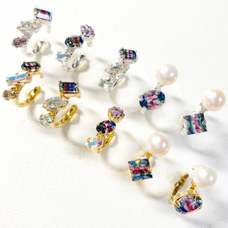 Iris glass/イヤーカフ(シルバーカラー金具＆ゴールドカラー金具)
