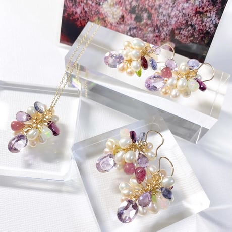 ルノワール〖花のブーケ〗/ピアスorイヤリング 14kgfネックレス