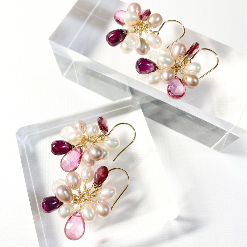 Garnet×Mystic topaz×Pearl/ピアス イヤリング | nenenjewelry