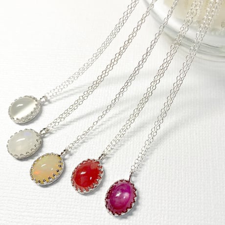 oval gemstones/silver925ネックレス