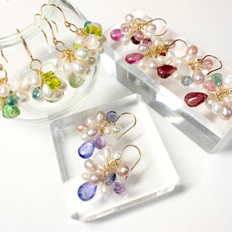 Ruby×Tourmaline×Garnet×Pearl/ピアス イヤリング