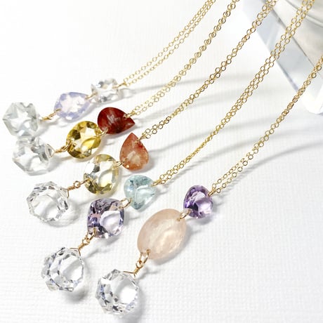 Three gemstones/14kgfネックレス